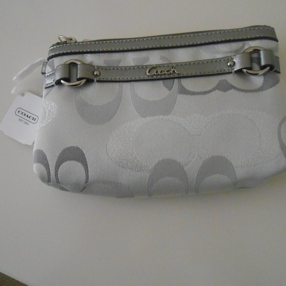 New with tags Coach silver and gray wristlet